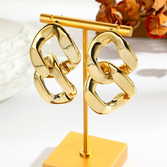 Acrylic Gold Chunky Chain Necklace Earrings Set for Women,Punk Short Thick Wide - Picture 6 of 9